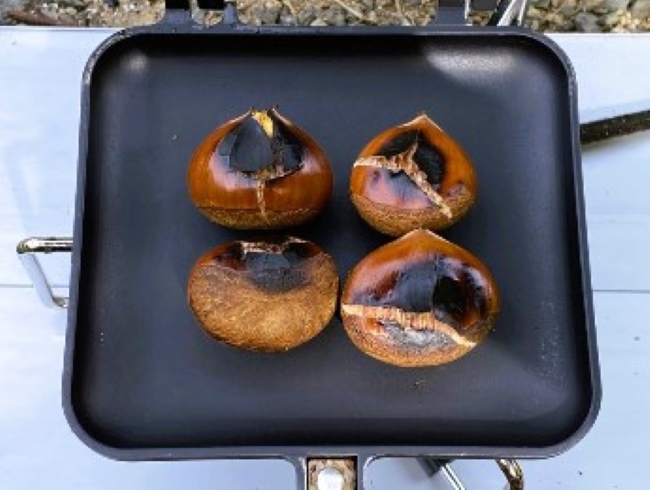 キャンプでホットサンドメーカーを使った焼き栗