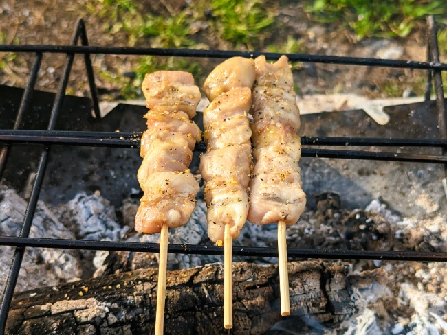 焚火が調味料になった焚火で焼くやきとり