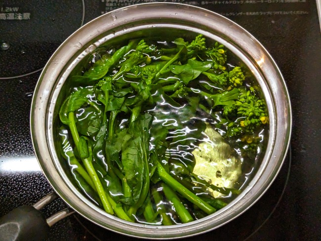 春の旬菜の花を茹でる