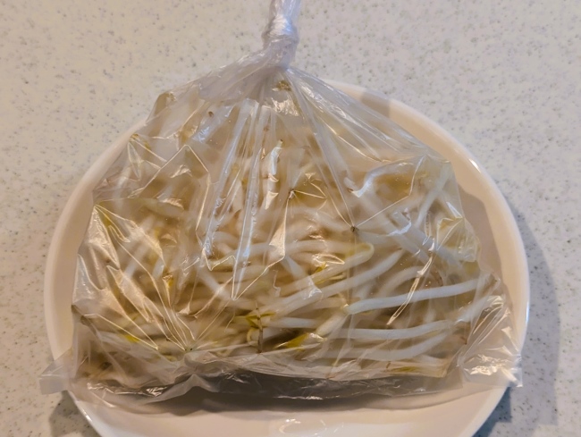 袋でチンしたもやし