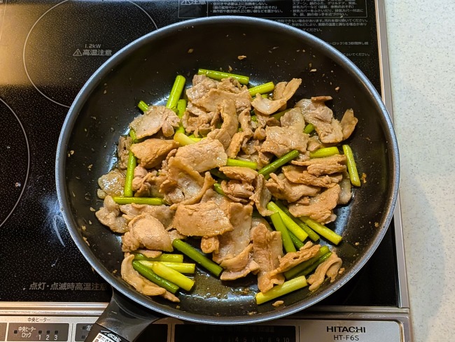 豚肉とにんにくの芽のオイスターソース炒め