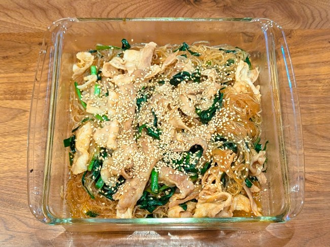 電子レンジで作った時短&ヘルシー豚ニラ春雨